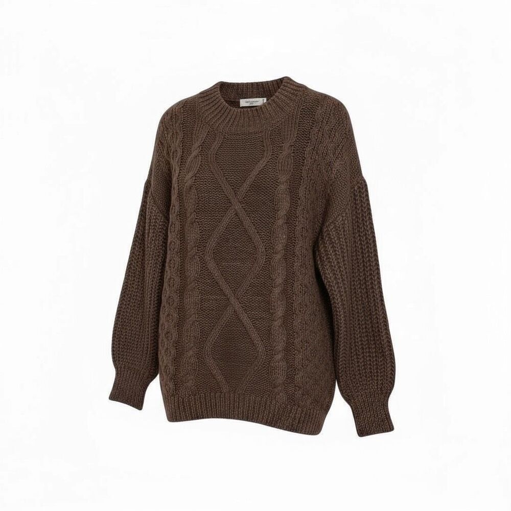 SO Goods for Life Long Sleeve Cable Knit Mock Neck Pullover Sweater Brown Medium